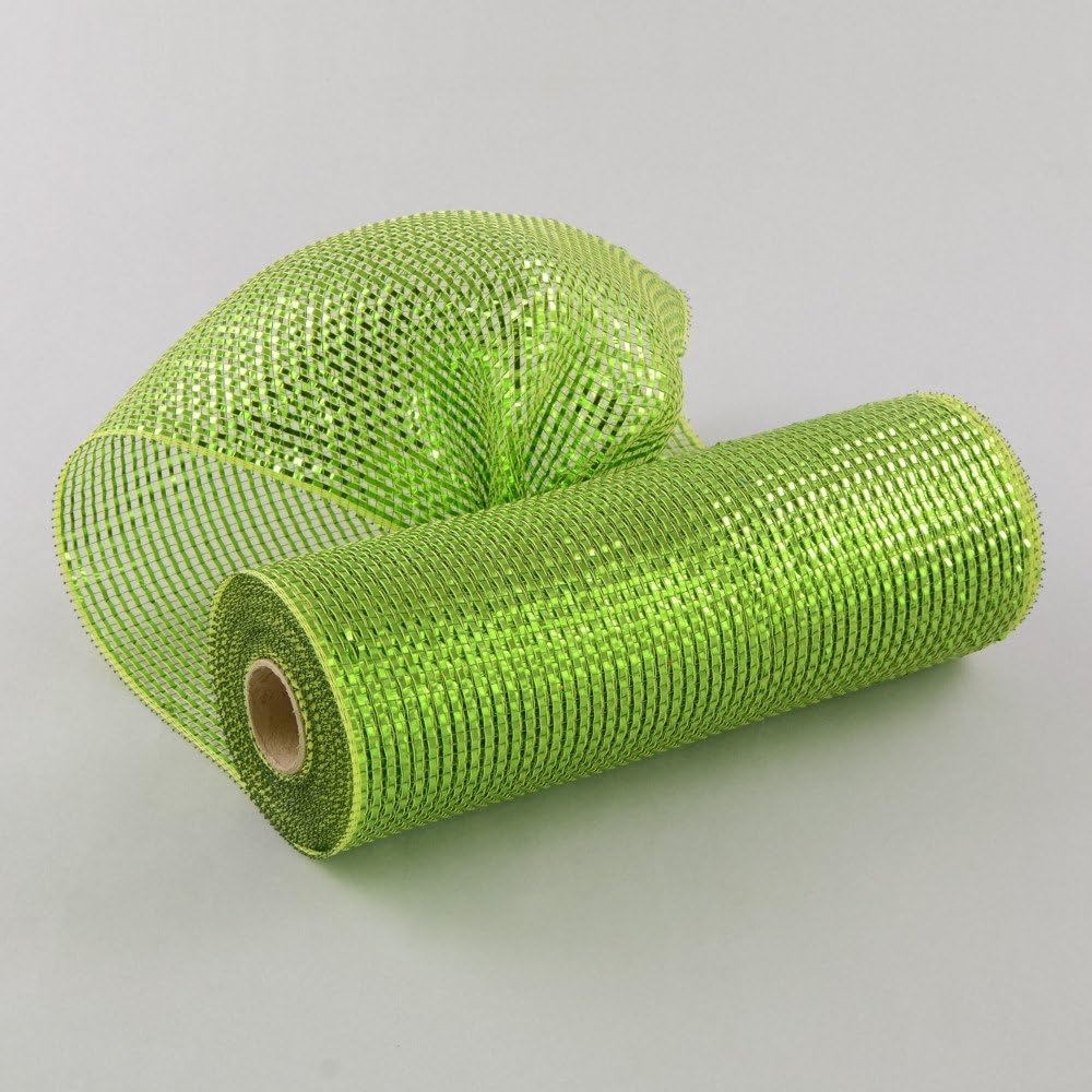 10 Wide Poly Mesh Roll Deluxe Wide Lime Foil Moss/Apple with Metallic Wide Strips of Lime Green Foil Christmas, Spring & Easter, St. Patrick's Day