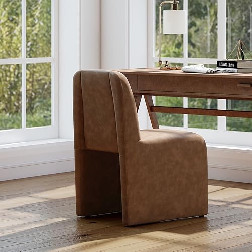 Miniatura 15 de Juego de 6 sillas de comedor tapizadas, modernas sillas de escritorio sin brazos con reposapiés de metal para comedor, dormitorio, sala de estar