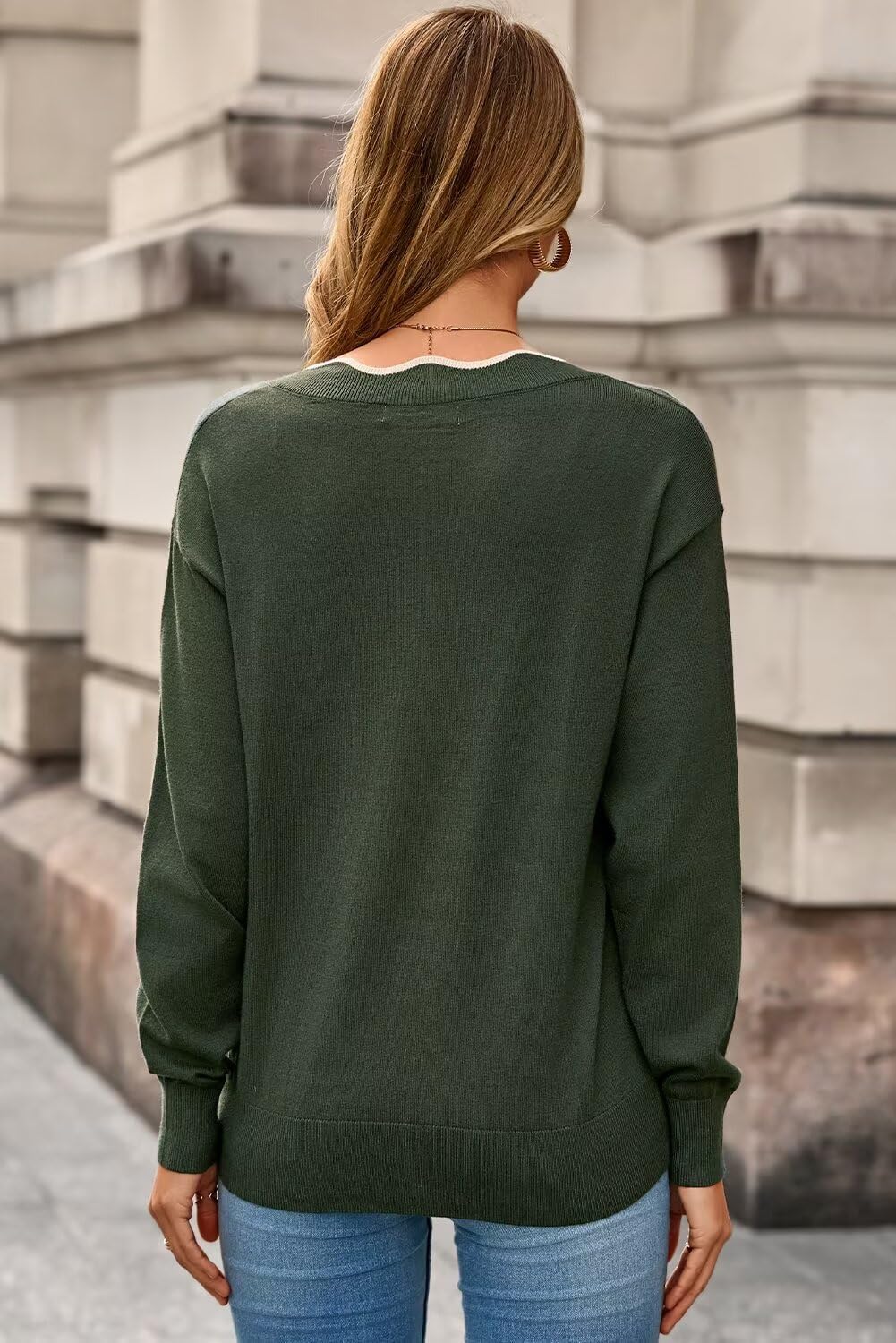 Dokotoo Women's Sweaters Casual V Neck Long Sleeve Lightweight Sweaters Loose Solid Tops Pullover Sweater - Image 3