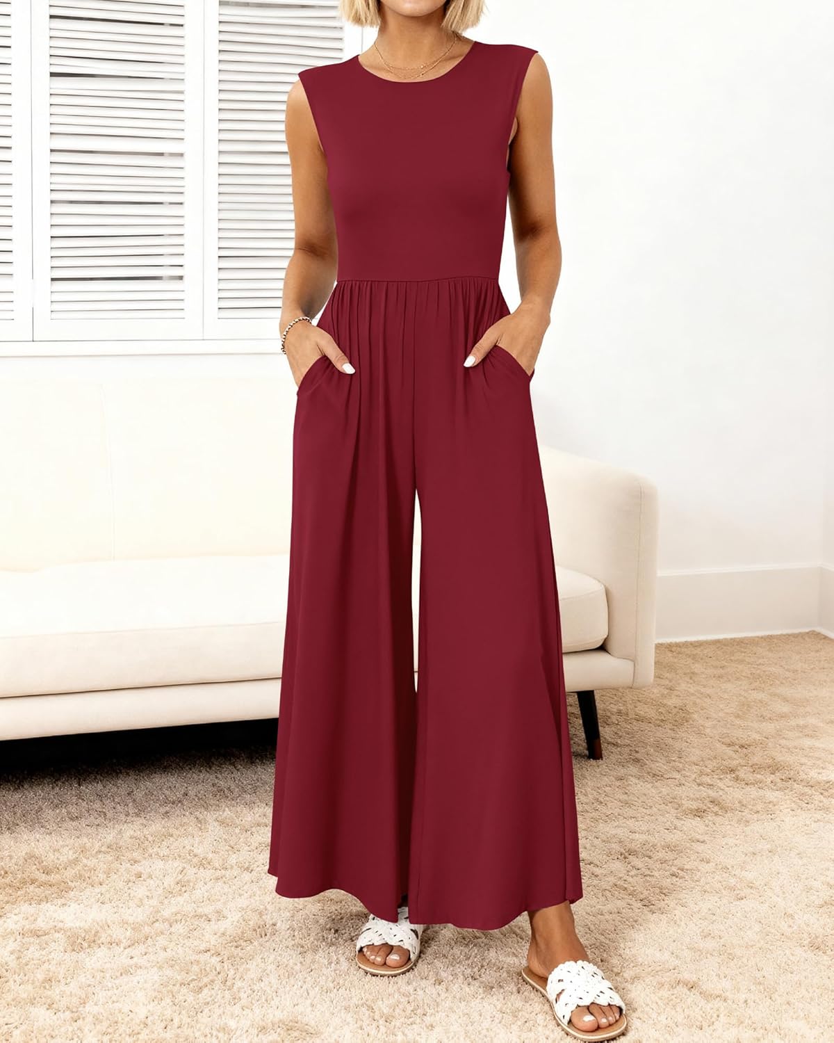 BTFBM Womens Casual Jumpsuits Dressy 2026 Spring One Piece Outfits Crew Neck Sleeveless Knit Wide Leg Pants Romper Beach - Image 2