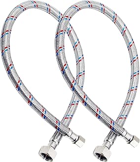 24'' Faucet Hose Connector, 3/8" Comp x 1/2" FIP Braided Stainless Steel Faucet Water Supply Lines for Bathroom Kitchen Sink Faucet 2Pcs