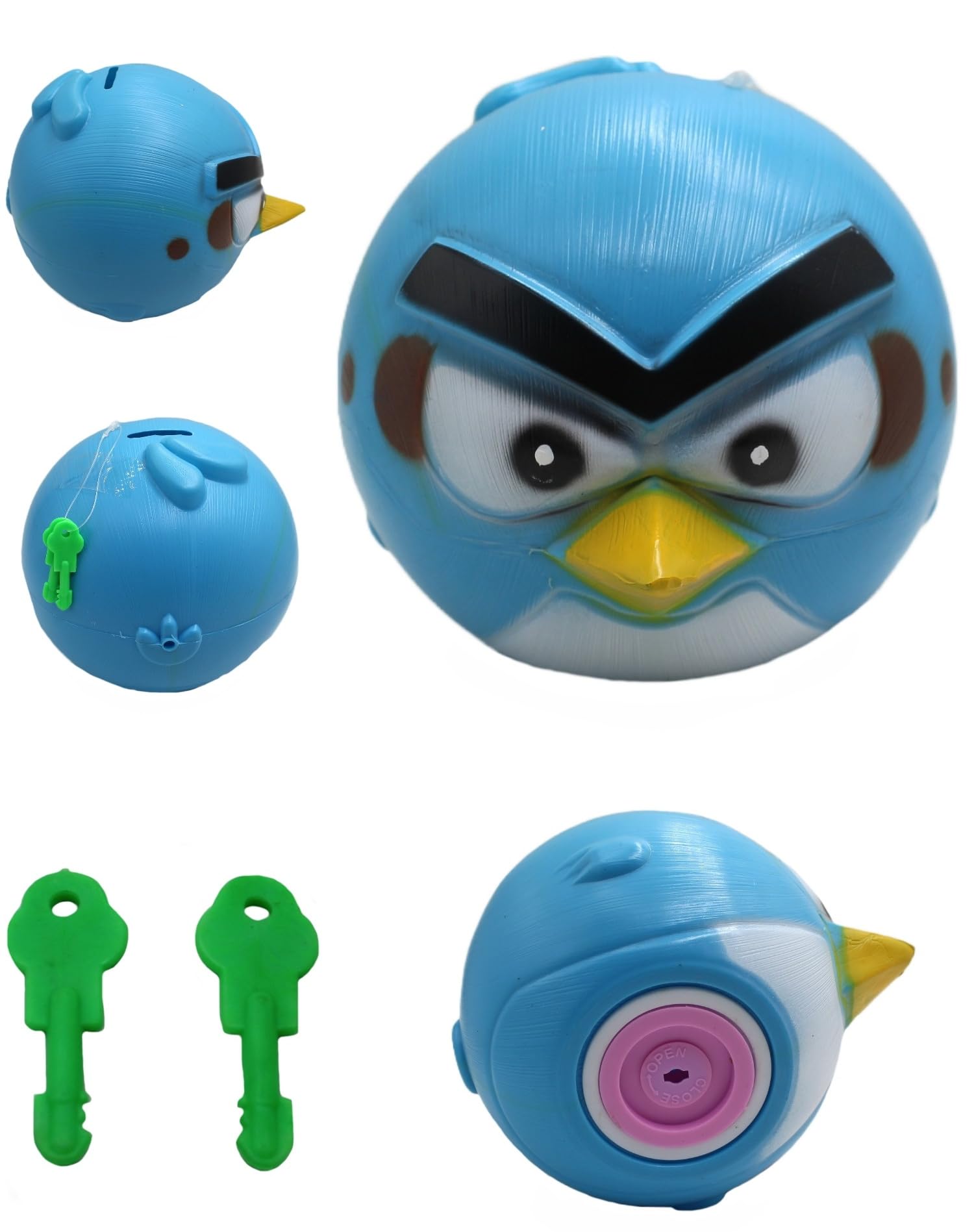Neokiddo Toys Plastic Angry Bird-Shaped Piggy Bank Toy for Kids & Toddlers (Boys & Girls) Secure Lock & 2 Keys | Realistic Cute Money Bank | Fun Money Saver & Decor (Blue)
