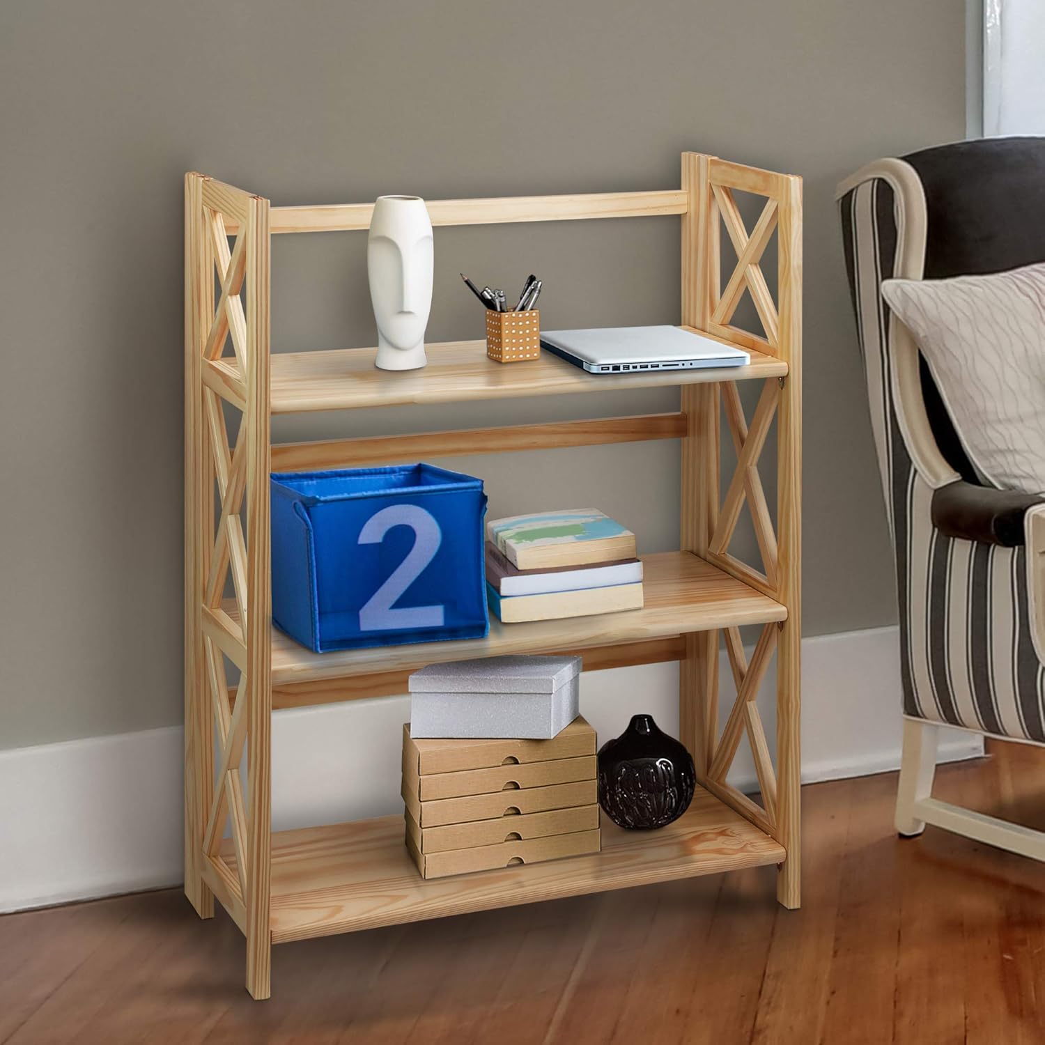 Casual Home Montego 3-Shelf Folding Bookcase, Natural (New)