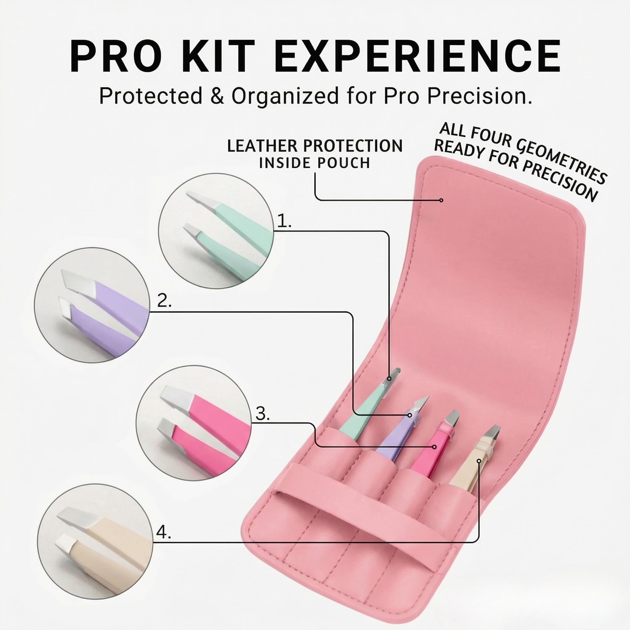 Lot de 4 pinces à épiler professionnelles en acier inoxydable pour homme et femme | Outils de précision pour poils du visage, poils incarnés et épilation des échardes (multicolore, lot de 4)