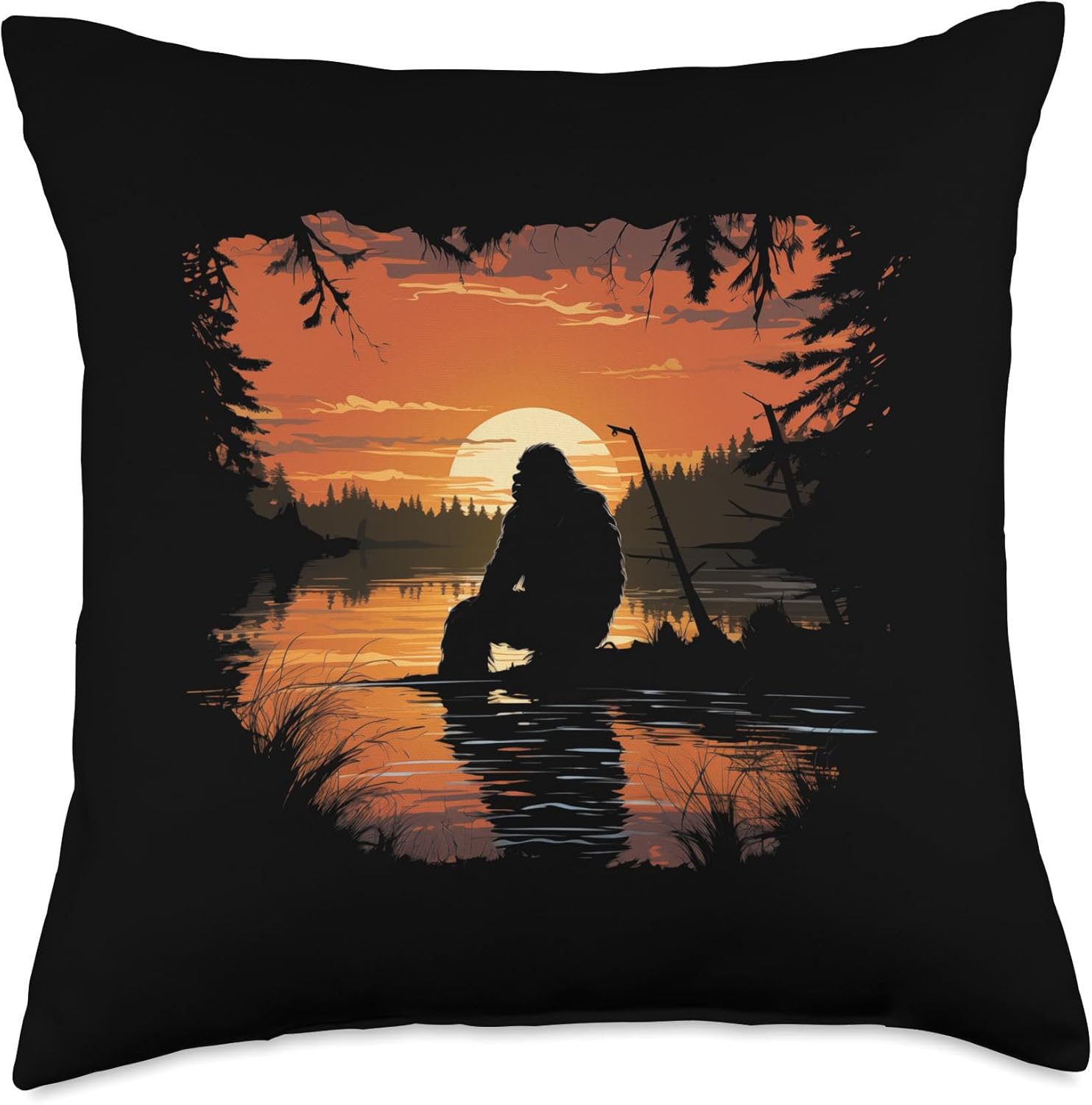 Retro Vintage Bigfoot Silhouette Sasquatch Hide And Seek Throw Pillow