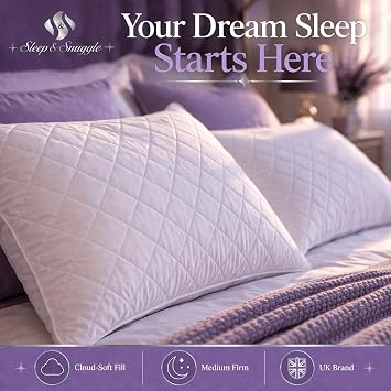 Bed Pillows 2 Pack Soft Hotel Quality Anti Allergy Quilted Luxury Sleeping | Microfibre Cover, Medium Support, Machine Washable, Hypoallergenic, Plump Supportive Fill, Ideal for Side Sleepers, UK Made