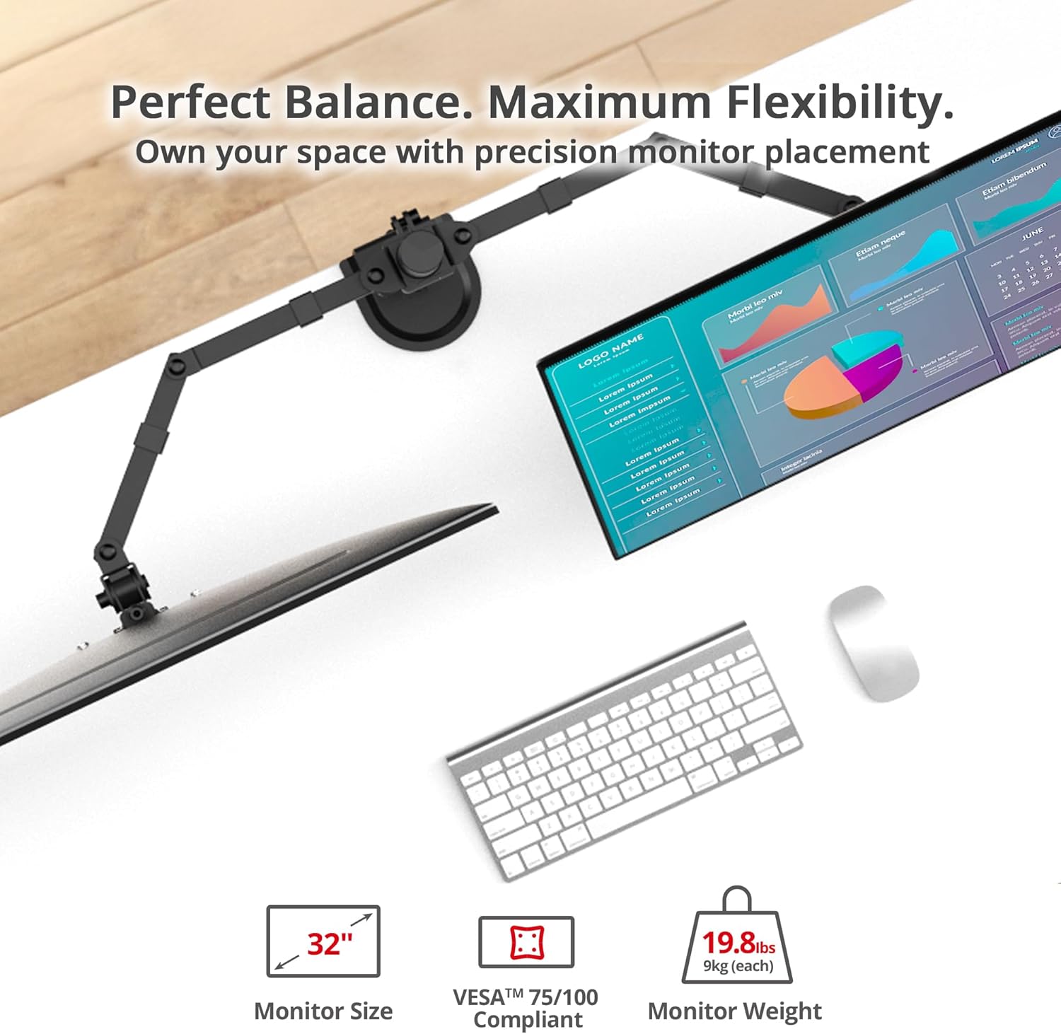 SIIG Dual 32 Inch Articulating Monitor Arm-Black for 17-32" VESA Screens, Full Motion Tilt Swivel Rotation, Height Adjustable Mount with C-Clamp & Grommet Base, Ergonomic Desk Setup (CE-MT0Q11-S1)