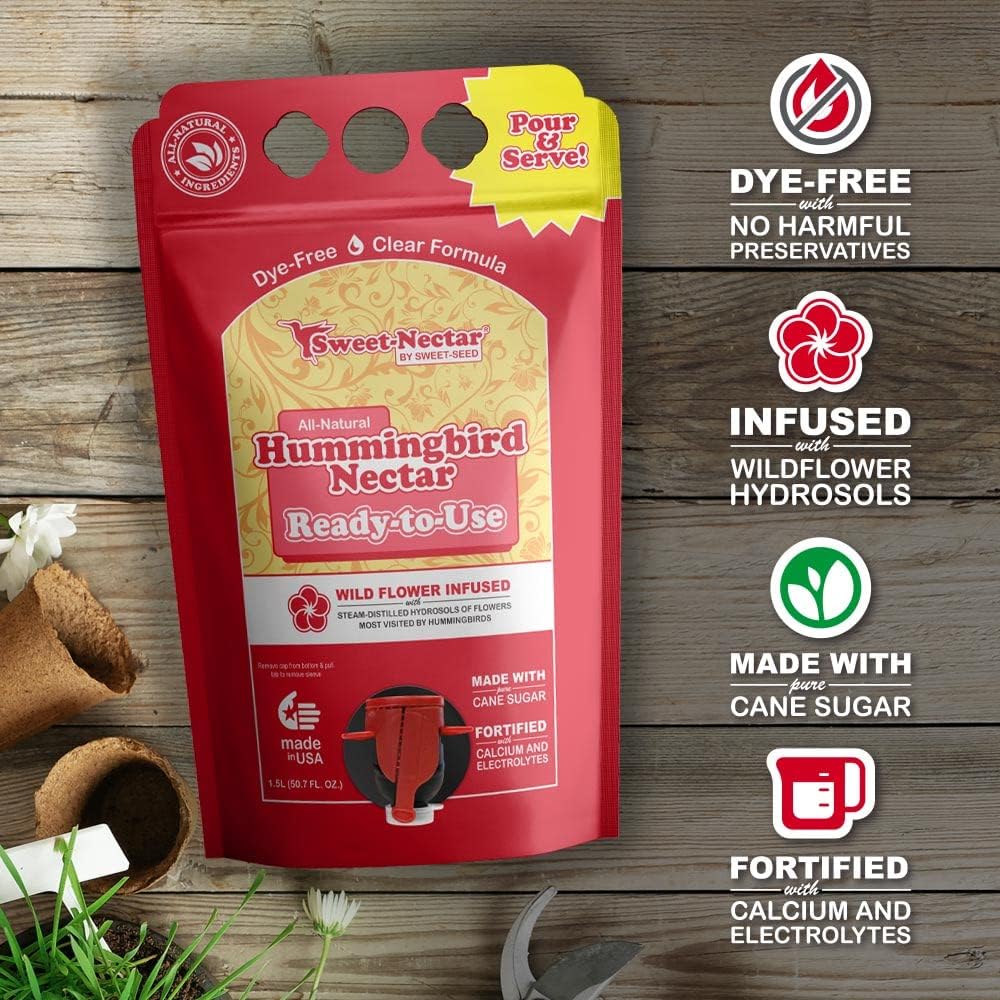 sweet-seed 2-Pack Hummingbird Nectar, 1.5 L (50.7 oz) - Ready to Use, Made in The USA | Extends The Life of Nectar for Hummingbird Feeders - The Ultimate Hummingbird Food