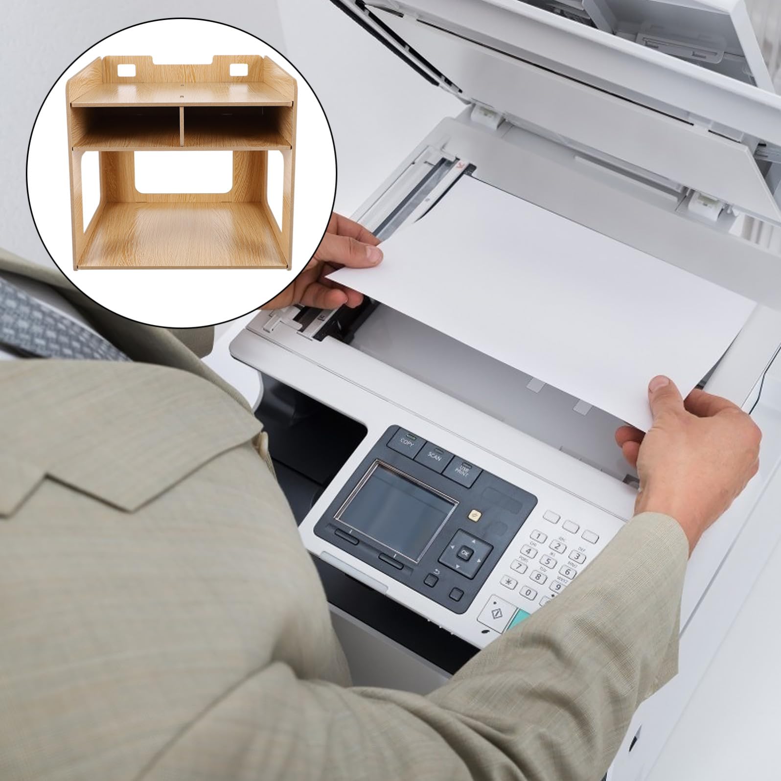 Homoyoyo Supporto Stampante da Tavolo in Legno Multi-layer per Organizzare Oggetti Ufficio