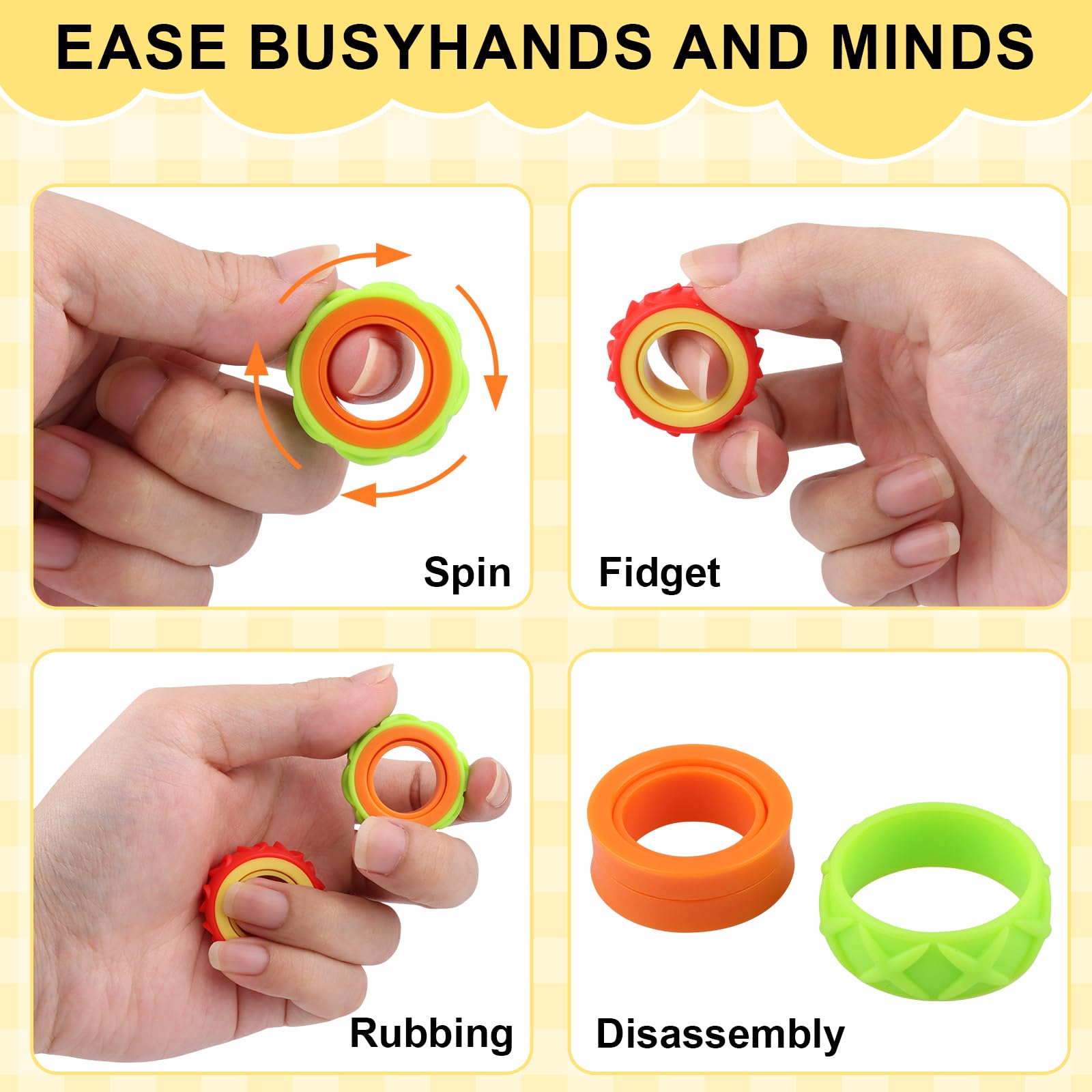 Lot de 12 bagues anti-stress pour adultes et ados, jouets sensoriels pour calmer l'anxiété au bureau ou au travail. - Jeux - Jouets