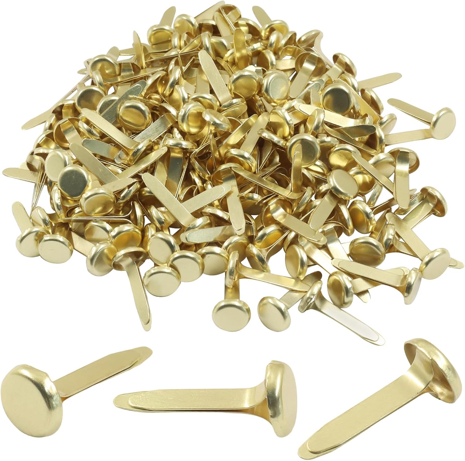 Bonsicoky 300pcs Gold Brads for Paper Crafts, 8x17mm Split Pins Round Paper Fasteners for Scrapbooking, Card Making, DIY Art Craft Supplies