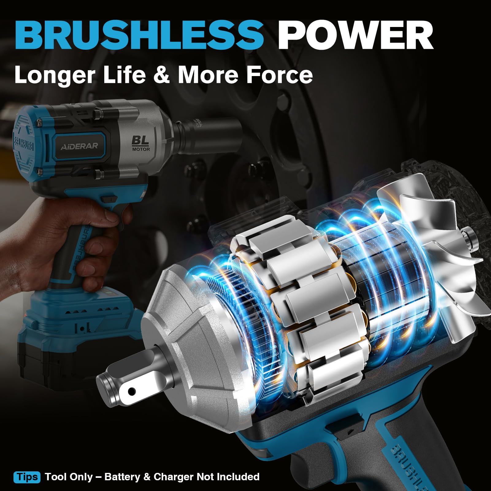 1500Nm Avvitatore a Impulsi Senza Filo 18V per Batteria Makita, 1/2" Utensile a 3 Velocità, Alta Coppia, Motore Senza Spazzole per Rimozione Pneumatici, Viti Arrugginite (Senza Batteria)