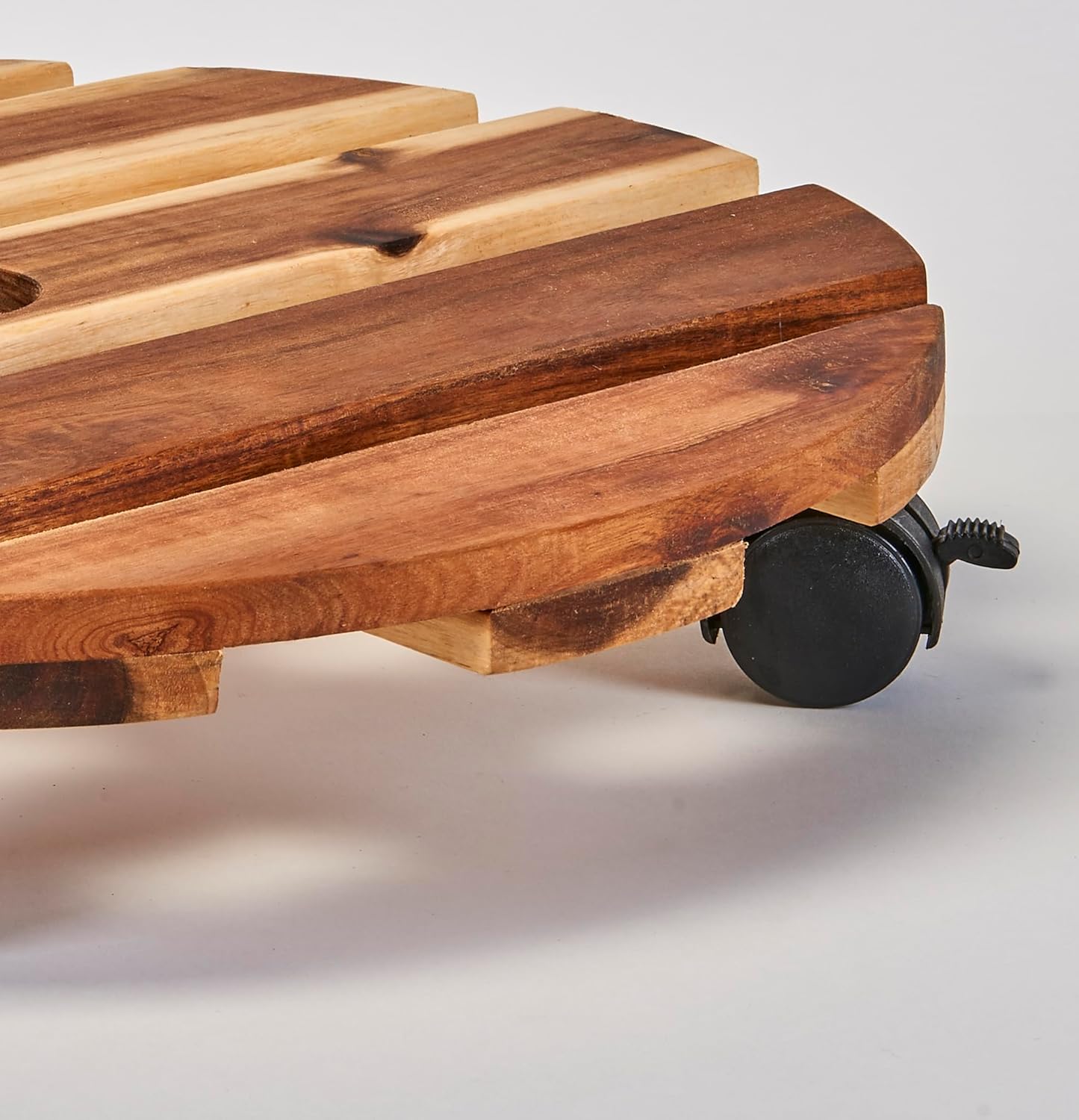 Worth Imports 16" Acacia Wood Planter Caddy with Rotating Casters, Set of 3