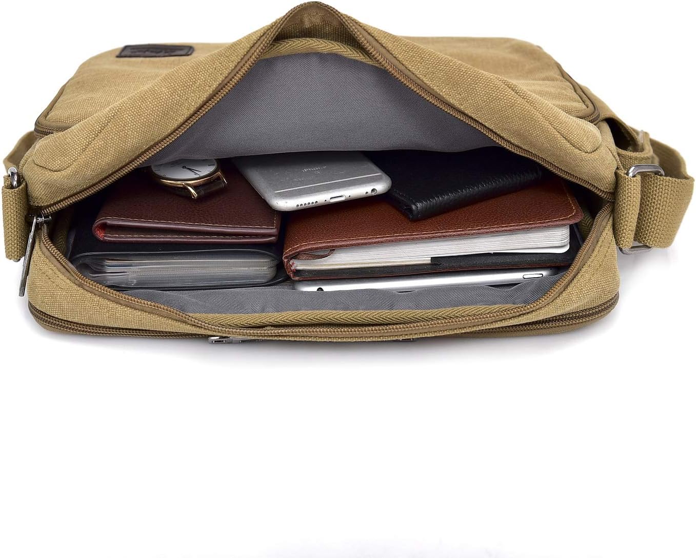 Mens Messenger Bag Canvas Shoulder Bag for Women Multi-pocket Travel Purses Satchel Work Handbag Crossbody Bag