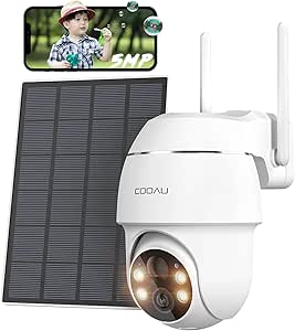 COOAU Security Camera, Outdoor, Solar, 4-Light Night Color Photography, PIR Human Body Detection, Enhanced 5dBi WiFi, 360° Wide Angle Shooting, PTZ Camera, Surveillance Camera, Outdoor, Solar, asin的图片