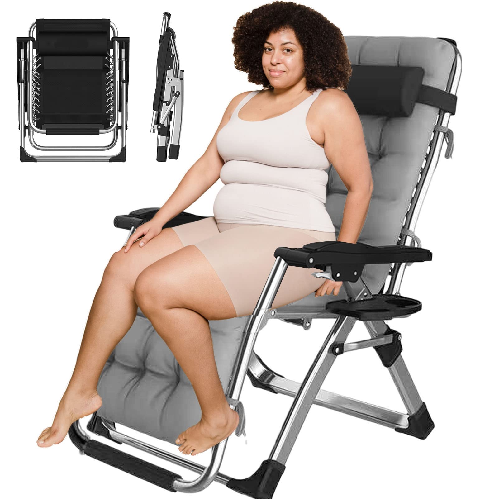 Chaise zero gravity oversize de jardin pliante XXL avec porte-gobelet