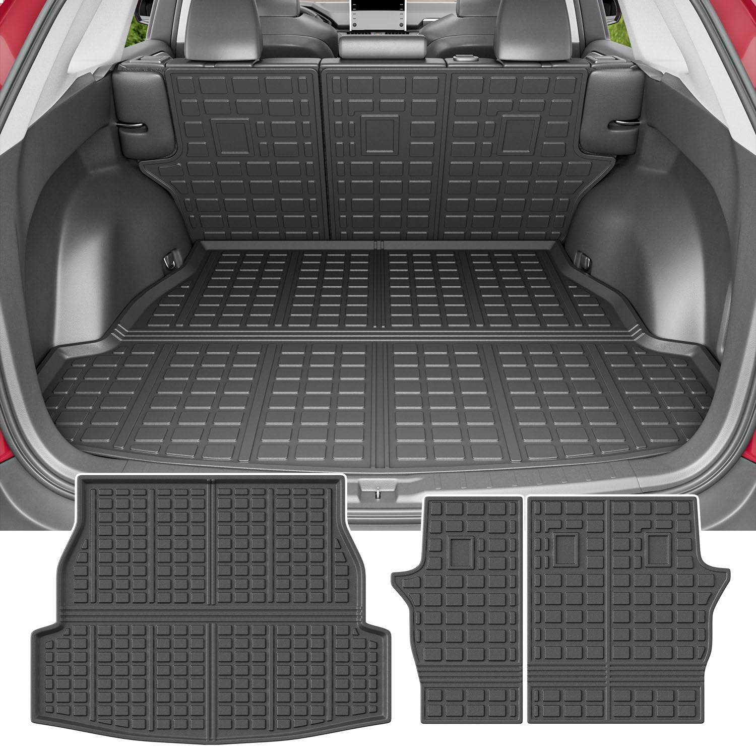 powoq Fit 2019-2023 Toyota RAV4 Cargo Mat TPE Material Trunk Mat Backrest Mat for 2019 2020 2021 2022 2023 Toyota RAV4 Accessories (Rear Trunk Mat + Backrest Mats)
