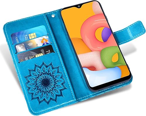 Miniatura 2 de Asuwish Funda de teléfono para Samsung Galaxy A01 con protector de pantalla de vidrio templado y funda delgada de cuero con soporte para tarjetas,