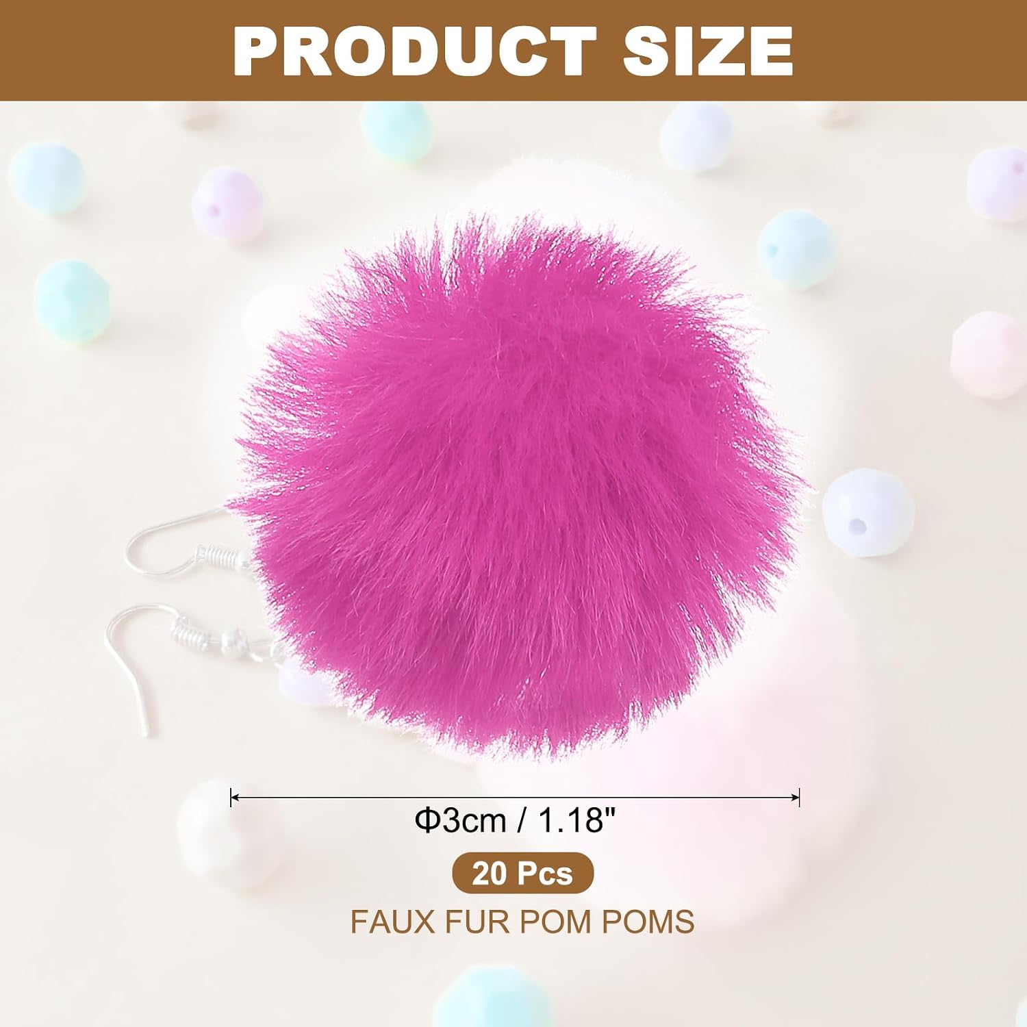 PATIKIL Faux Fur Pom Poms for Hats, 20 Pcs Fluffy Soft Fur Poms Balls with Elastic Loop for Keychain Knitting Hats DIY Scarves Gloves Bag Christmas, Rose Red image 2