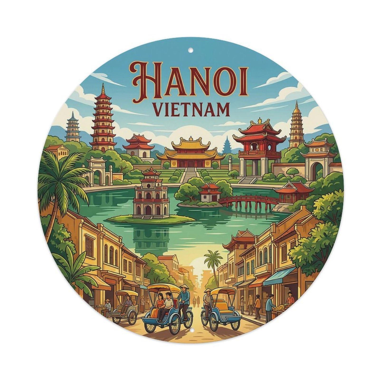 Vintage Travel Vietnam Hanoi Vintage Metal Tin Sign Plaque Wall Decor for Cafe, Club Bar, Office, Garden Metal Poster 8x8Inch
