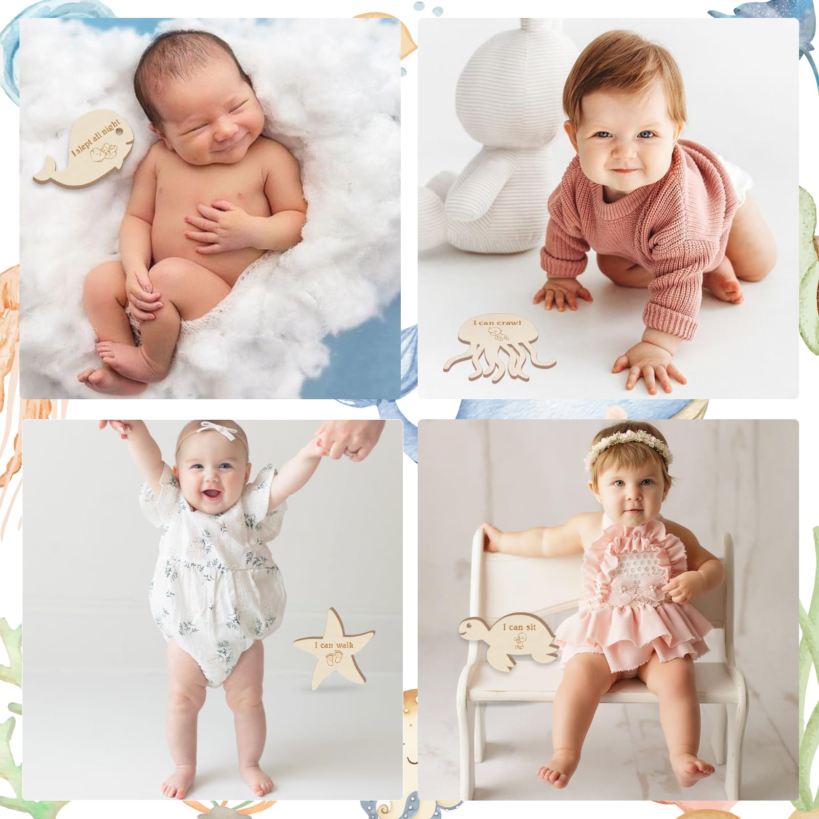 Sursurprise Bee Milestone Cards - 13PCS Double Sided Wooden Baby