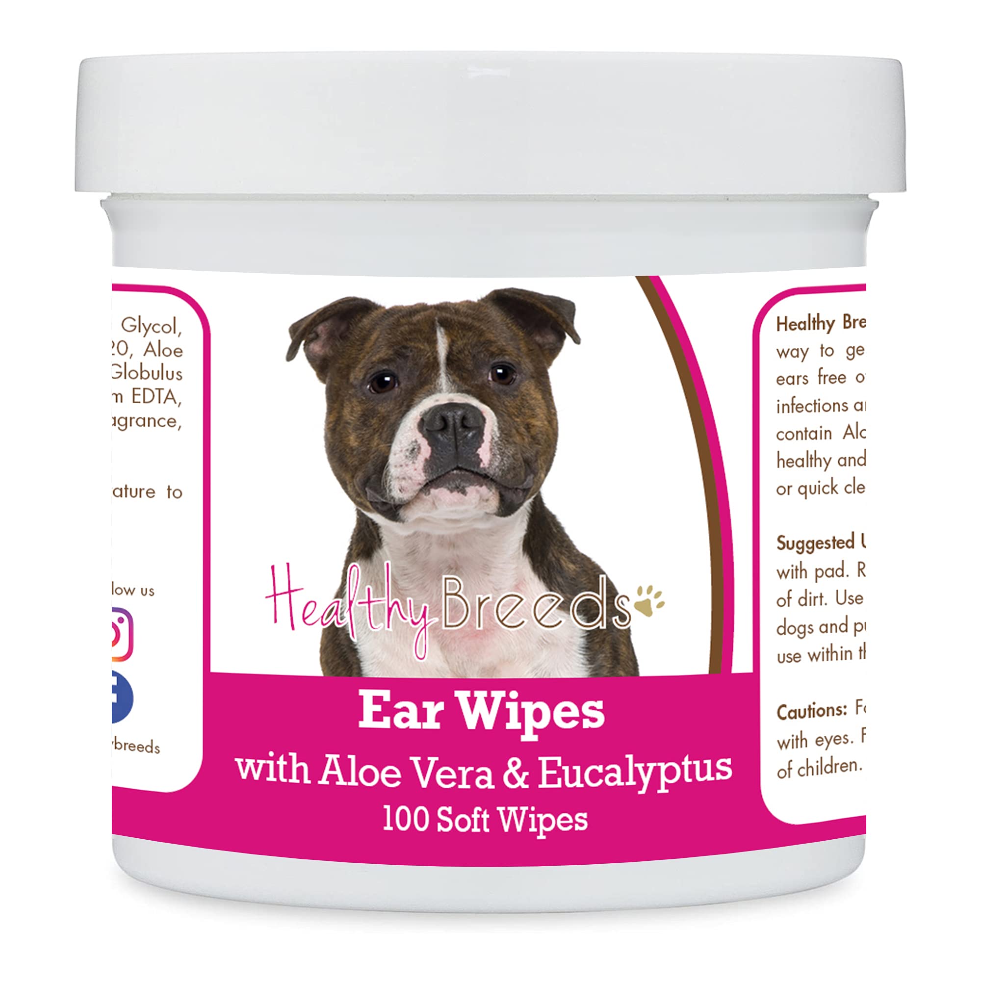 Healthy Breeds Staffordshire Bull Terrier Ear Cleaning Wipes with Aloe &amp; Eucalyptus for Dogs 100 Count