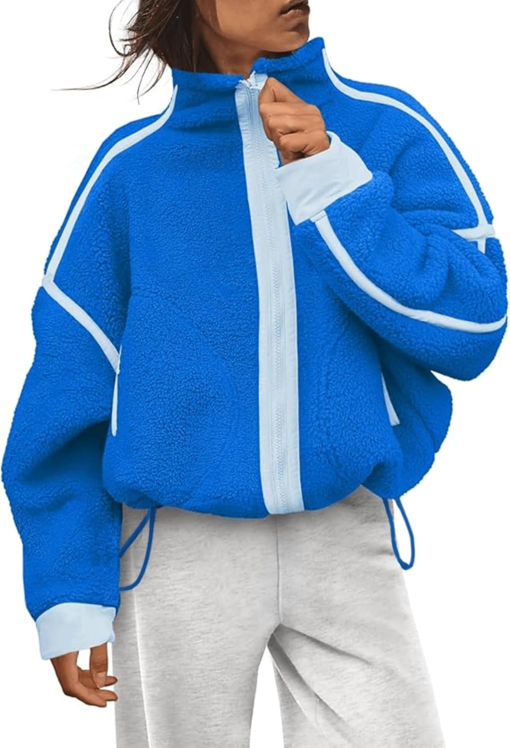 SKIKYAN Womens Full Zip Sherpa Fuzzy Fleece Jacket Soft Oversized Casual Warm Outerwear Coats with Pockets