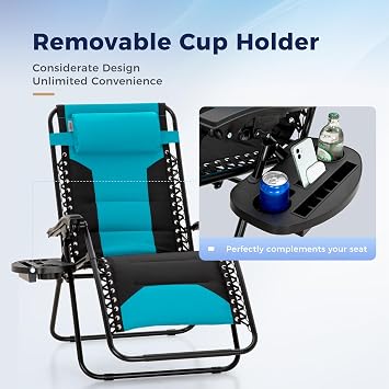 MAISON ARTS Foldable Zero Gravity Chair Set of 2, Cup Holder, 28 Seat Aqua