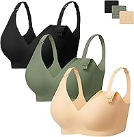 Angelhood 3-Pack Seamless Wireless Nursing Bras for Breastfeeding - Pregnancy Maternity Sleep Bralette with Extenders