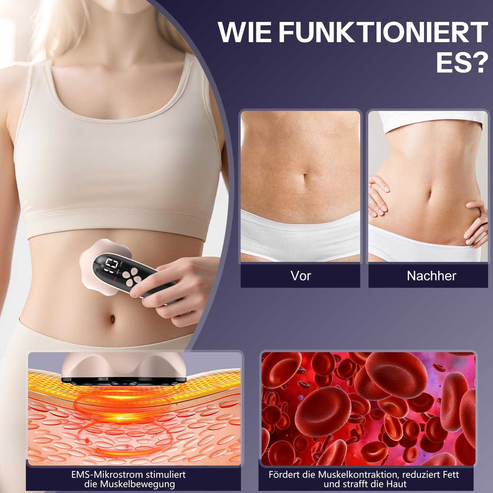 Cellulite Massagegerät, Anti Lipödem Handmassagegerät, Massage Anti Cellulite Mit 3 Modi, VerfüGt über 6 MassageköPfe mit GrößEren Bereichen für Bauch, Taille, Arme, Beine, Gesäß und Rückenmassagefe