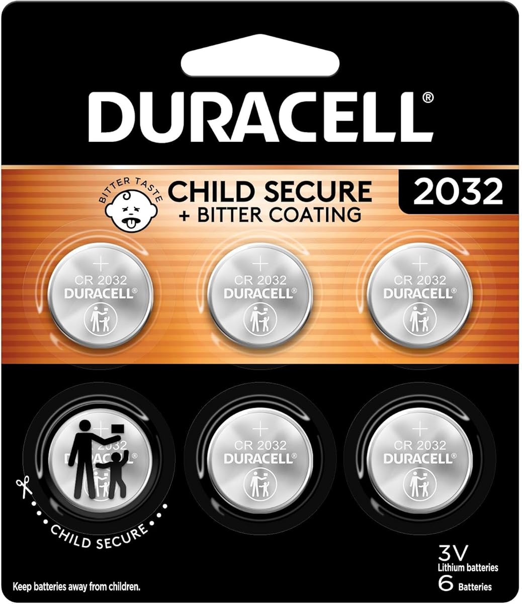 Duracell 2032 Lithium Battery, 6 Count (Pack of 1), Compatible with AirTag, Child Safety Features, Key Fob, CR2032 3V Cell