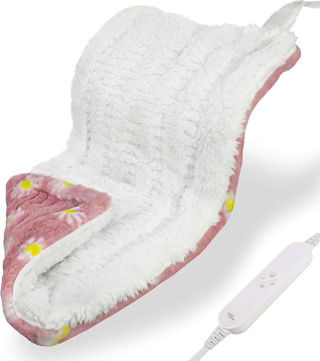 Almohadilla térmica, 12 x 24 pulgadas, patrón floral rosa, lavable a máquina, 8 configuraciones de temporizador, 12 niveles de calor, para aliviar el dolor de espalda-P01