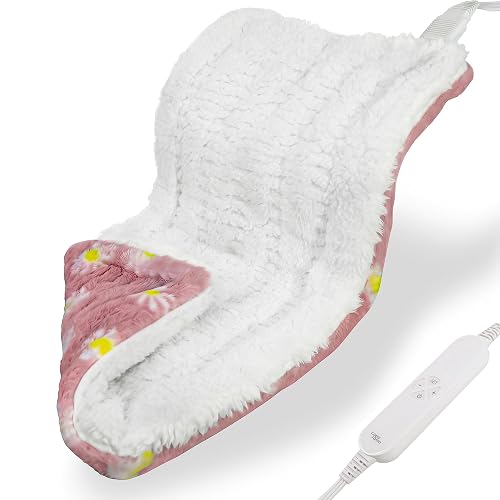 GOQO TOMO Heating Pad, 12 x 24 Inch, Pink Floral Pattern, Machine Washable, 8 Timer Settings, 12 Heat Levels, for Back Pain Relief-P01