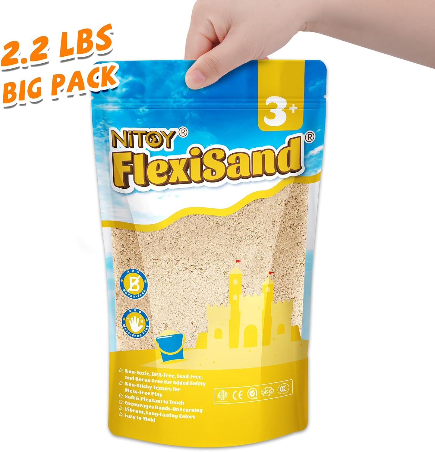 NiToy FlexiSand 2.2Lbs Sand, Never Dries Out-Fun for 3 Years and up Kids Bulk Refill for Sensory Sand Box Toys(Orignial)