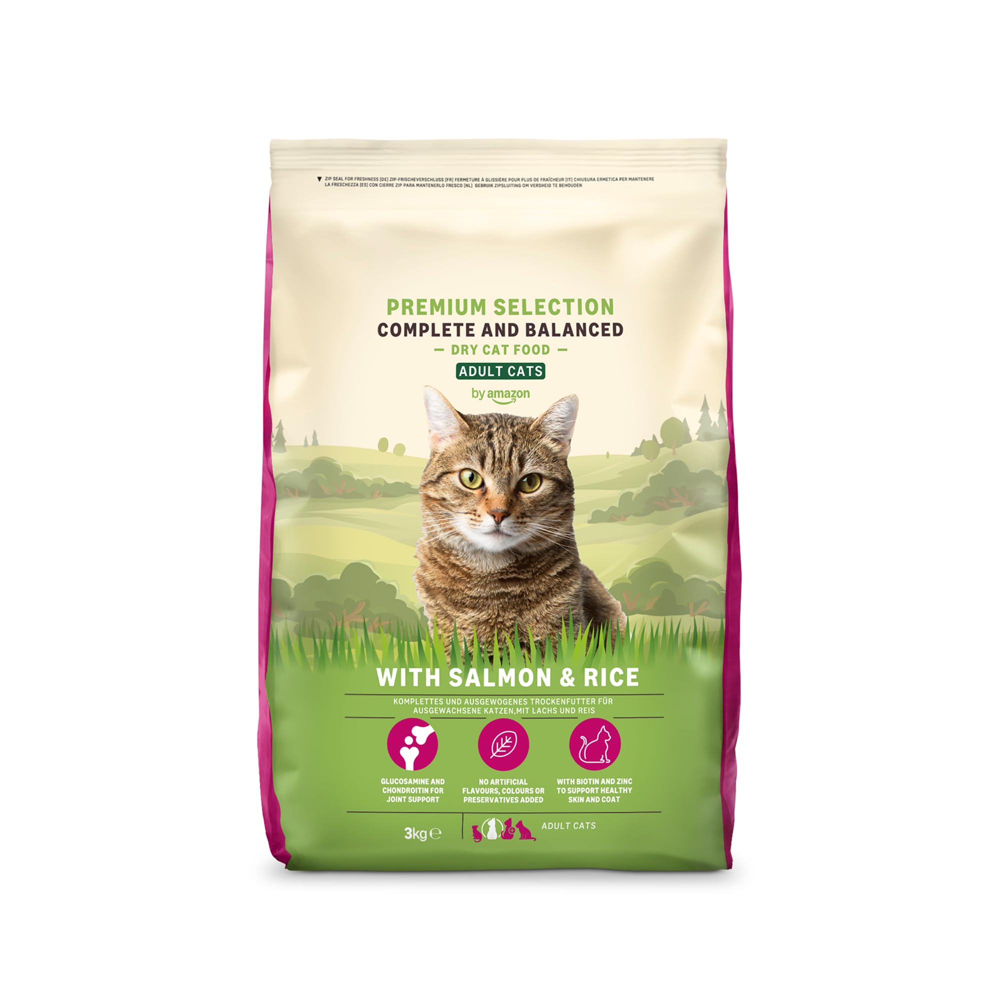 by Amazon Katzenfutter für ausgewachsene Katzen, Fein zubereitetes Trockenfutter mit frischem Lachs und Reis, 3 kg (1er-Pack)(Zuvor eine Marke von Lifelong, gleiches Produkt)
