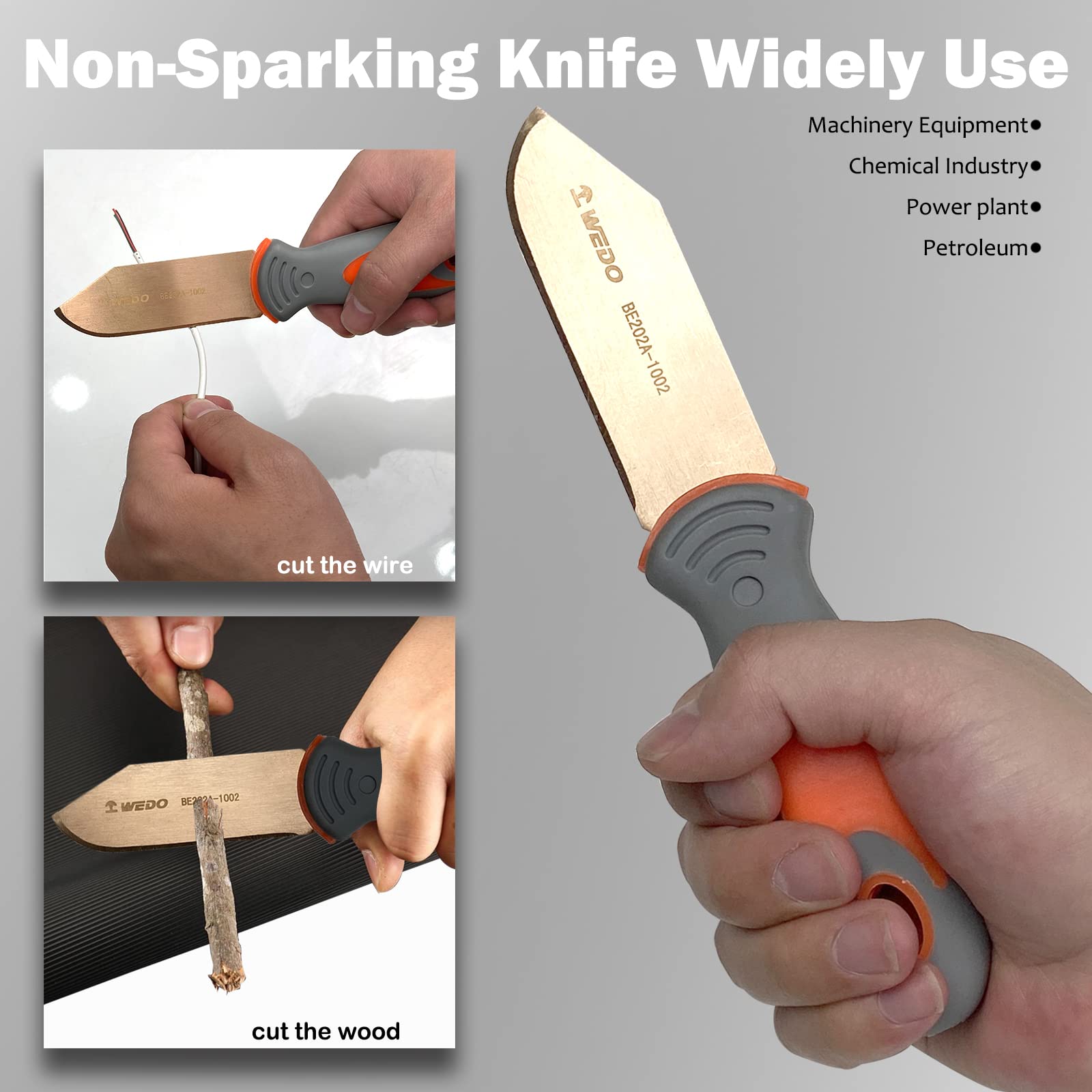 WEDO Cuchillo común sin chispas de 8 pulgadas, cuchillo de seguridad sin chispas, no magnético, estándar DIN, certificado BAM, cobre berilio