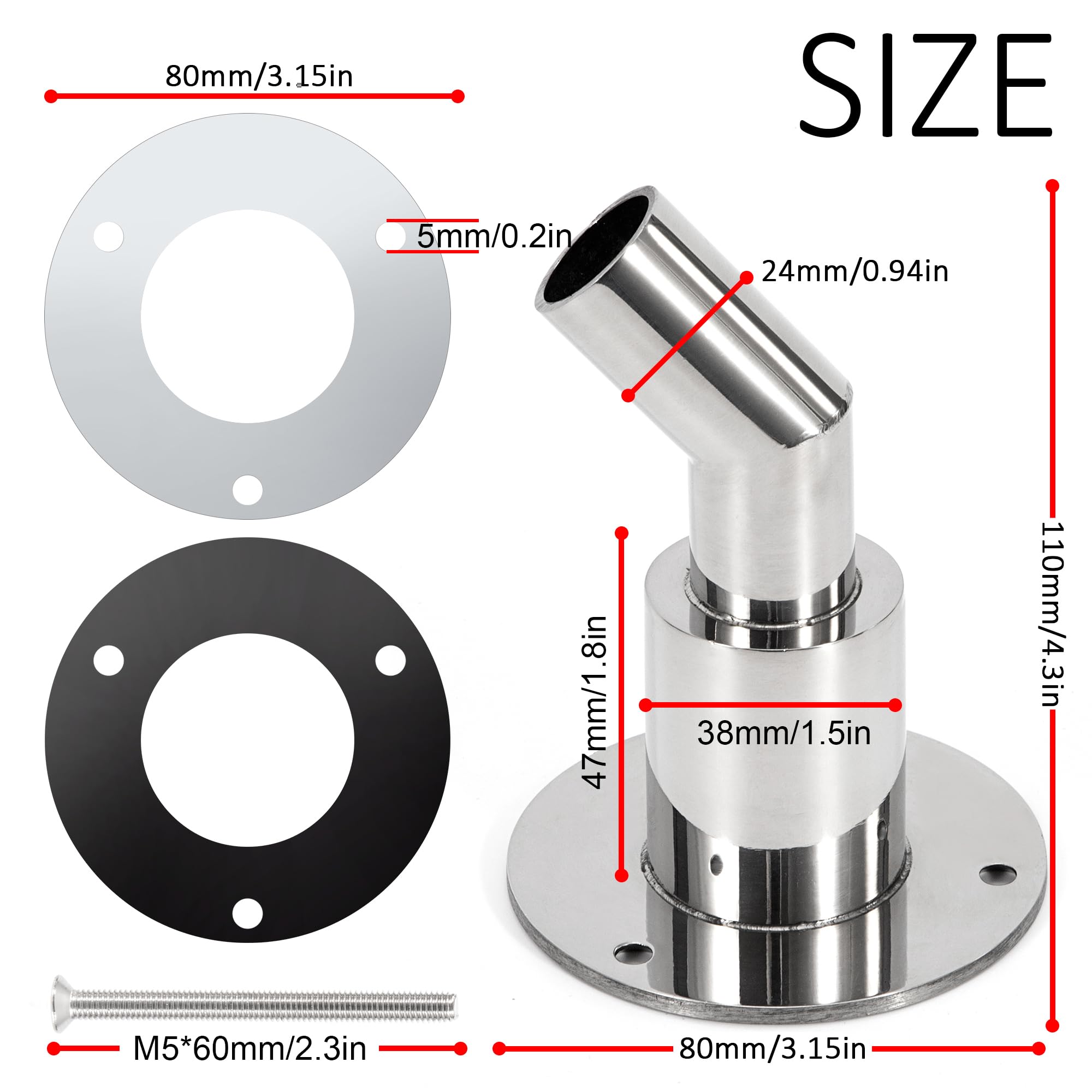 QIMEI-SHOP Raccordo di Scarico Scafo 24mm Passante Scafo Pelle di Scarico in Acciaio Inossidabile per Riscaldatore di Parcheggio Diesel Barca Automobile Camion Gomito