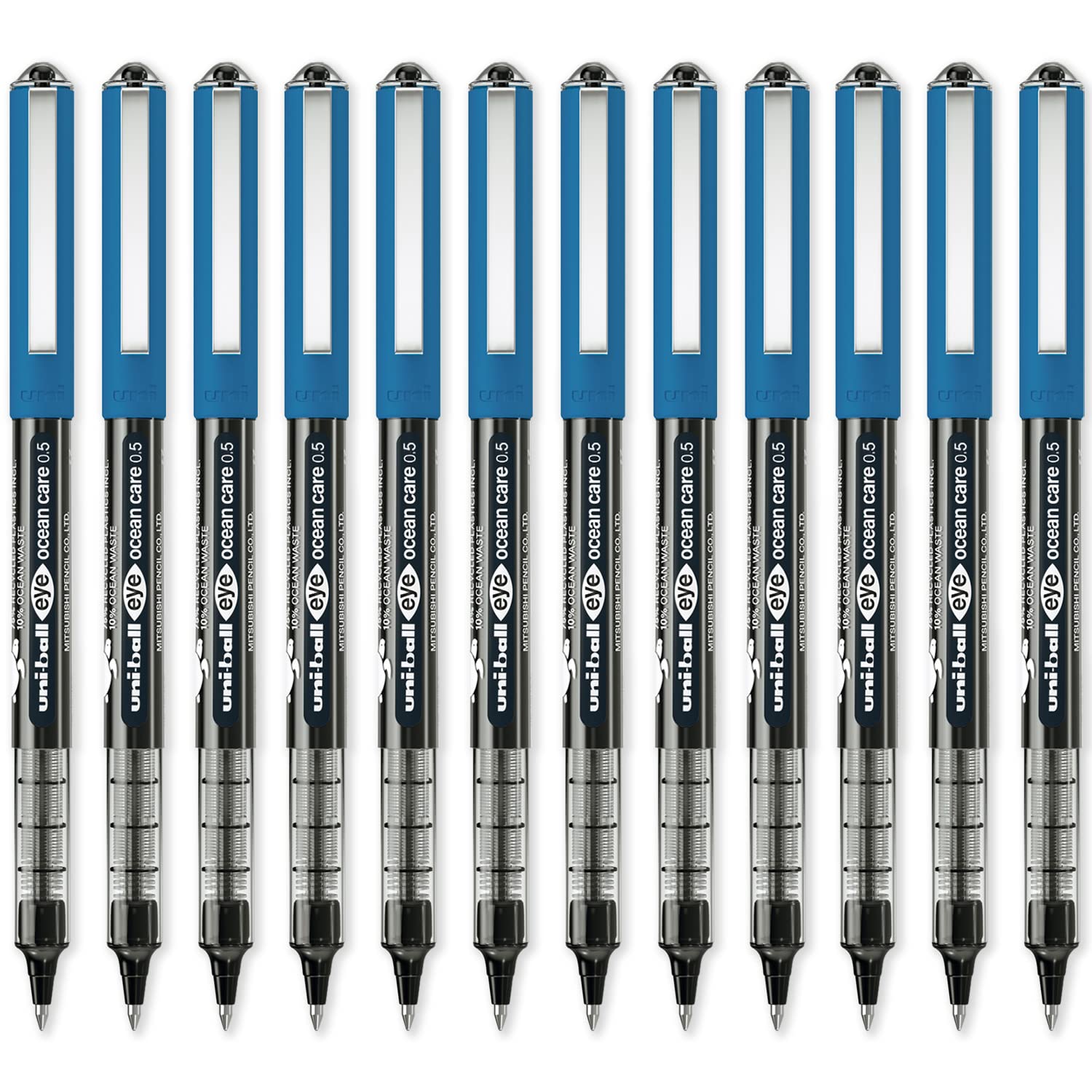 uni-ball Eye Ocean Care UB-150ROP Black Rollerball Pens. Micro 0.5mm Ballpoint Tip for Super Smooth Writing, Drawing, Art, Crafts and Colouring. Fade and Water Resistant Liquid Uni Super Ink. 12 Pack