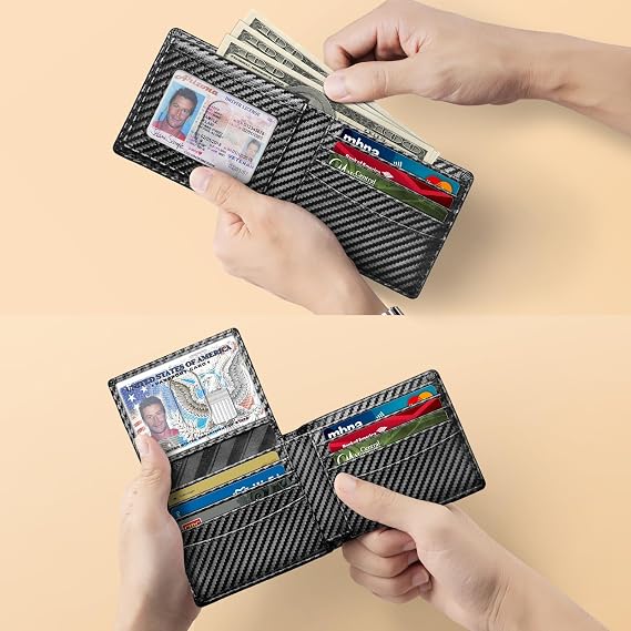 Zitahli Wallet for Men, Slim RFID Blocking Leather Bifold Wallet, Holds Up to 12 Cards, Minimalist Front Pocket Wallet with 2 ID Windows & Cash Slot, Thin Credit Card Holder, Gift for Men