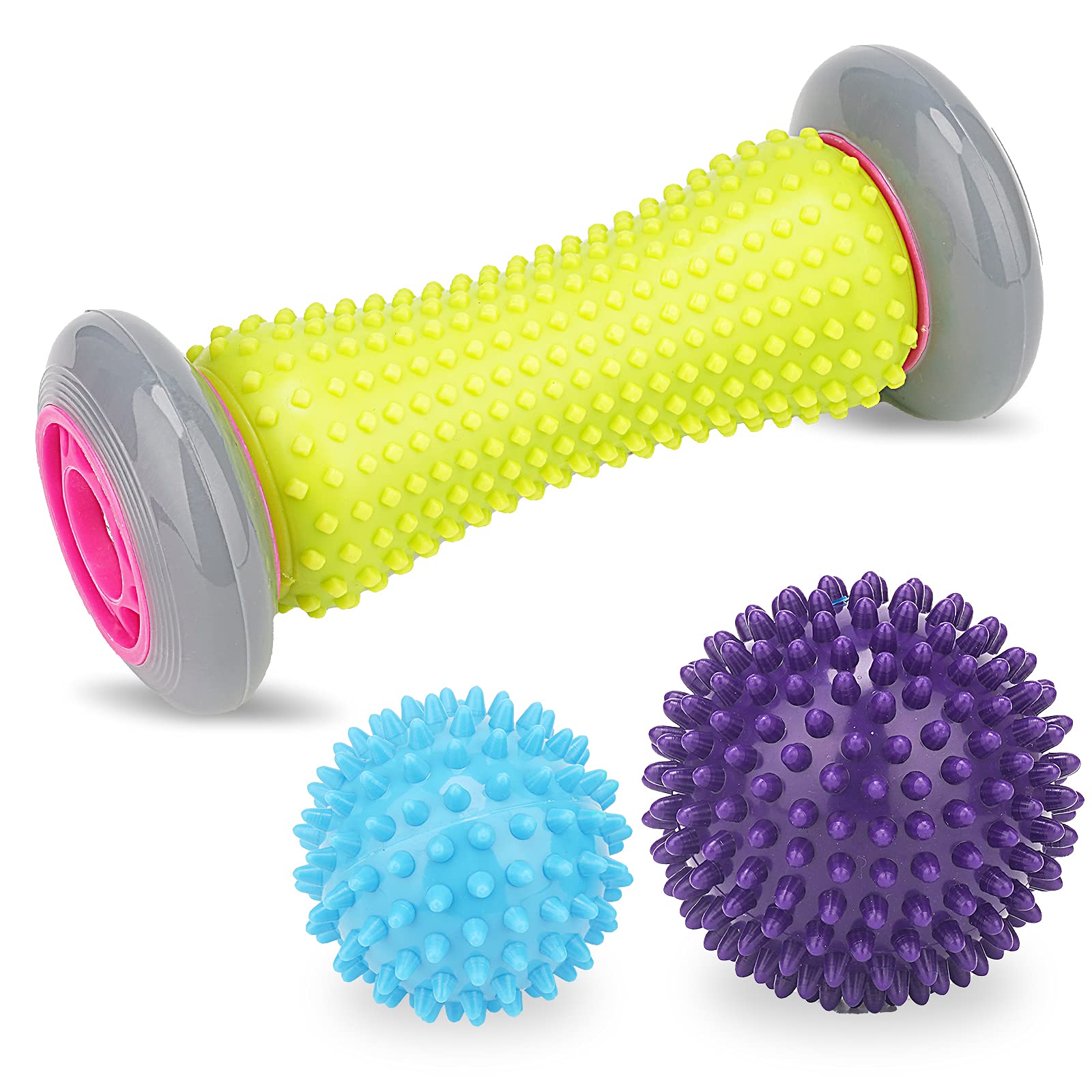 EACO Foot Massage Roller Spiky Ball for Plantar Fasciitis Relief & Foot Pain Relief, Reflexology Massager for Foot Back Leg Hand PLA Relax,3 Set in Different Degrees of Hardness