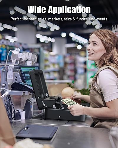 Miniatura 2 de Uniclife Caja de efectivo con bandeja de dinero y cerradura, caja de dinero grande para caja registradora, caja de seguridad de metal con llave,