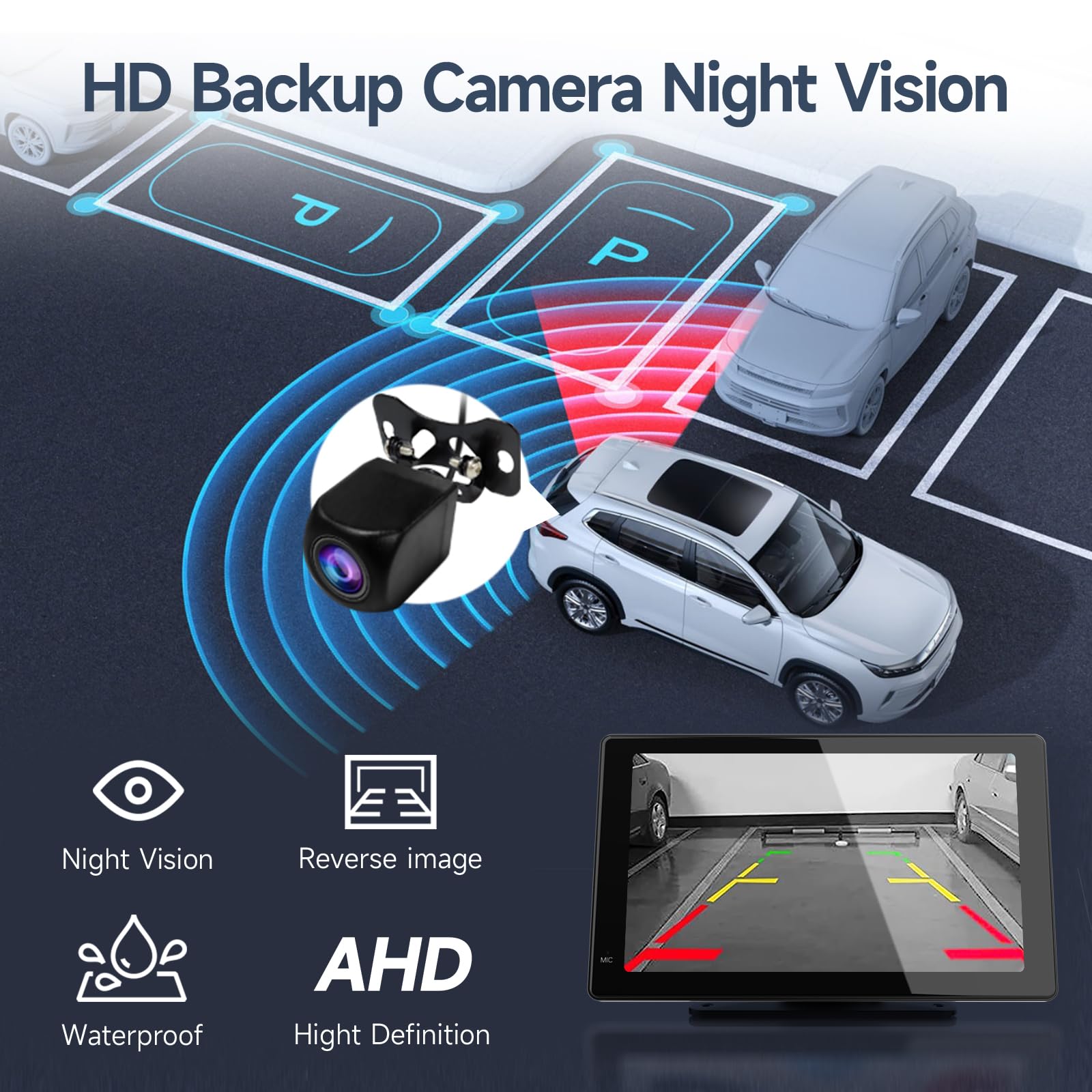 Haudio Car Stereo 7Calowy Ekran Carplay dla Apple i Android Auto,Przenośny Odtwarzacz Samochodowy Tylną Kamerą 1080P,Odtwarzacz Samochodowy ze Sterowaniem Głosowym i Mirro Link do Wszystkich Pojazdów