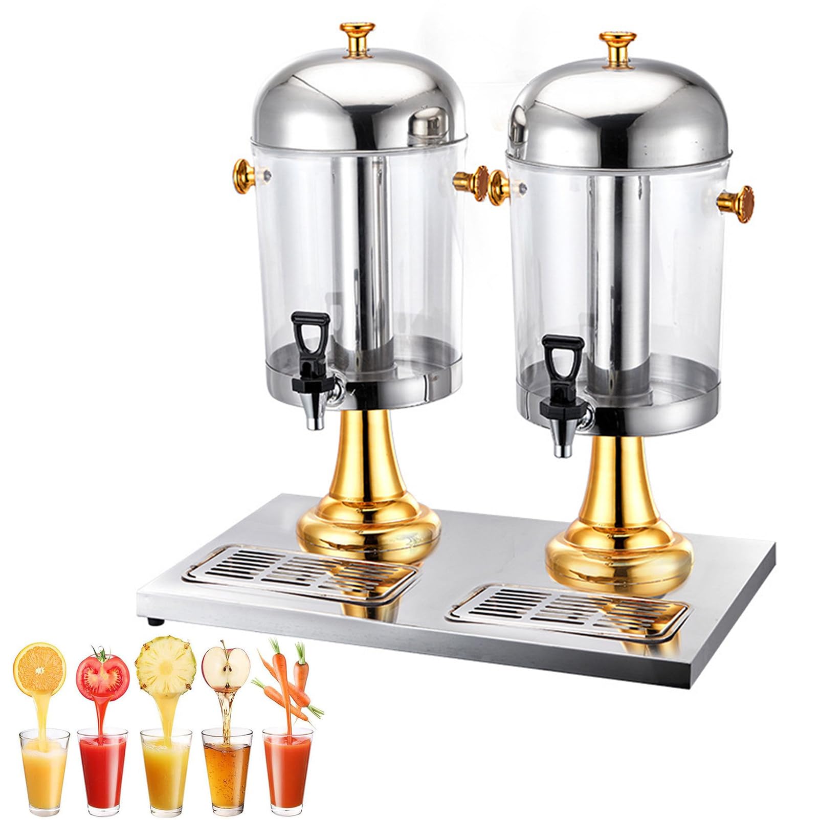 MYUYEE Stainless Steel Juice Dispenser With Tap And Ice Chamber For Ice Cold Beverages, Self Service Drink Tower (Gold-16L)