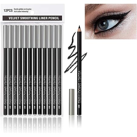 12PCS Erinde Eyeliner Pencil Set, Soft Black Eye Liner Eyebrow pencil Waterproof Natural Matte Hypoallergenic Eyeliners Makeup Pencils, Easy to Color, Long Lasting, Thanksgiving Day for Women
