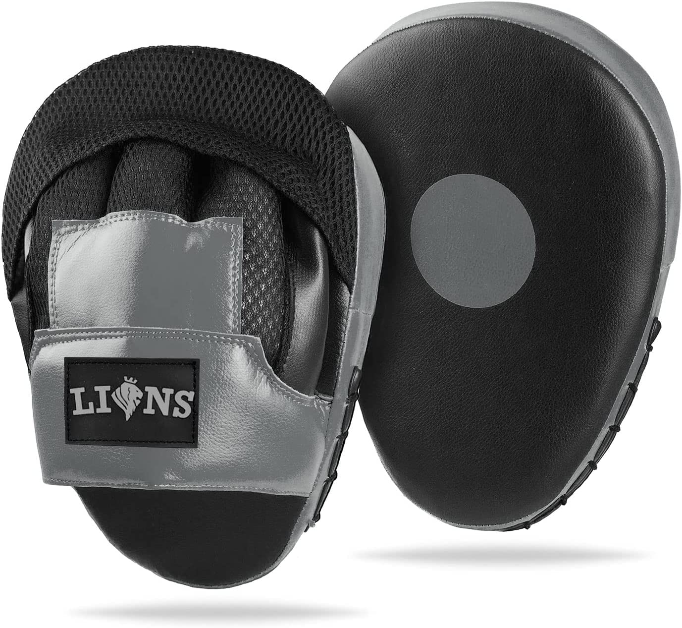 Lions Hook and Jab Focus Pads Gloves Punch Bag Muay Thai Boxing Training MMA Martial Arts Mitts (Grey)