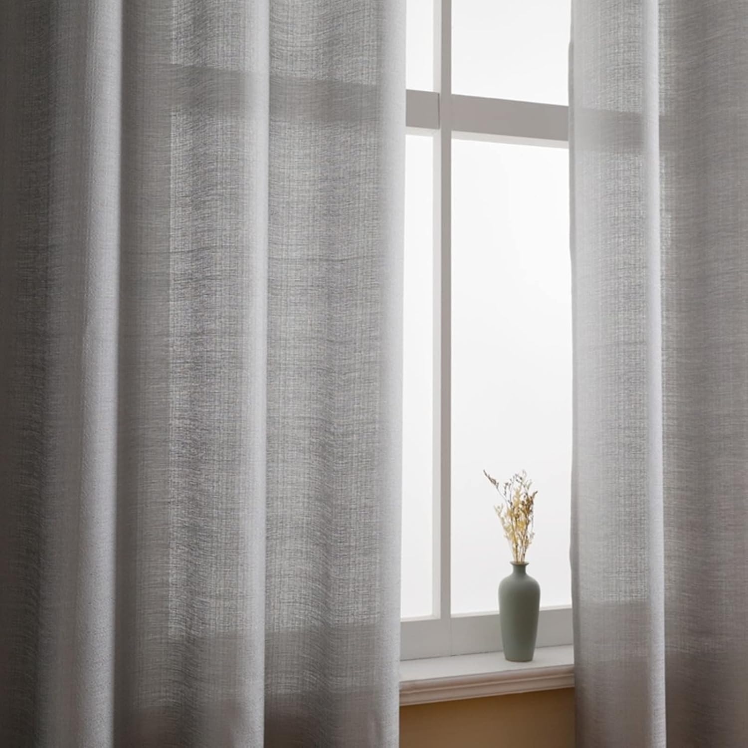 Beydodo Sheer Curtains 54 Inches Long 2 Panels, Room Curtains for Bedroom Grommet Polyester Solid Color Gray 40W x 54L inch