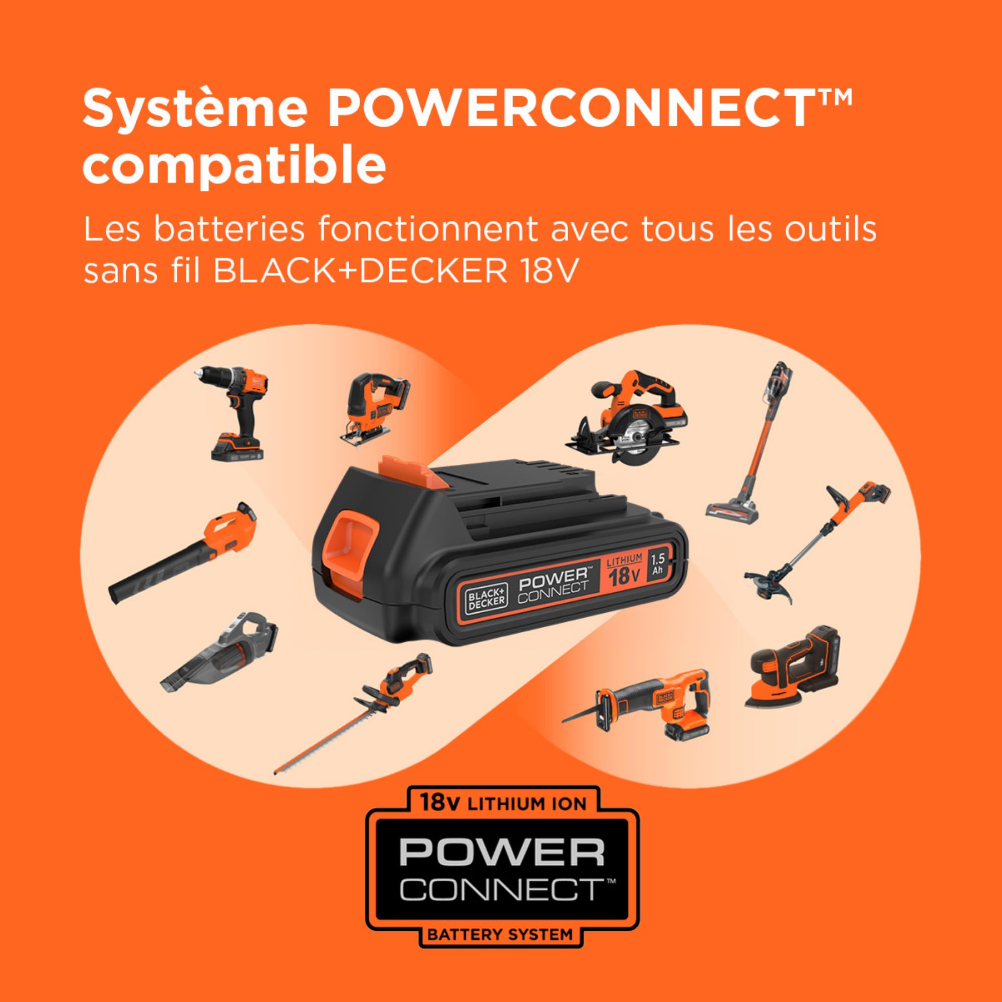 Black+Decker Kit de Démarrage Powerconnect 18 V avec Batterie 2, 0 Ah et Chargeur Rapide 2 A, BDC2A20-QW