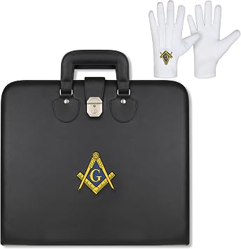 Masonic Embroidered Square And Compass Black Master Mason Soft Apron Case - Blue Lodge MM/WM Provincial Size 16 Inches x 18 Inches With Free Embroidered Cotton GlovesPremium Regalia