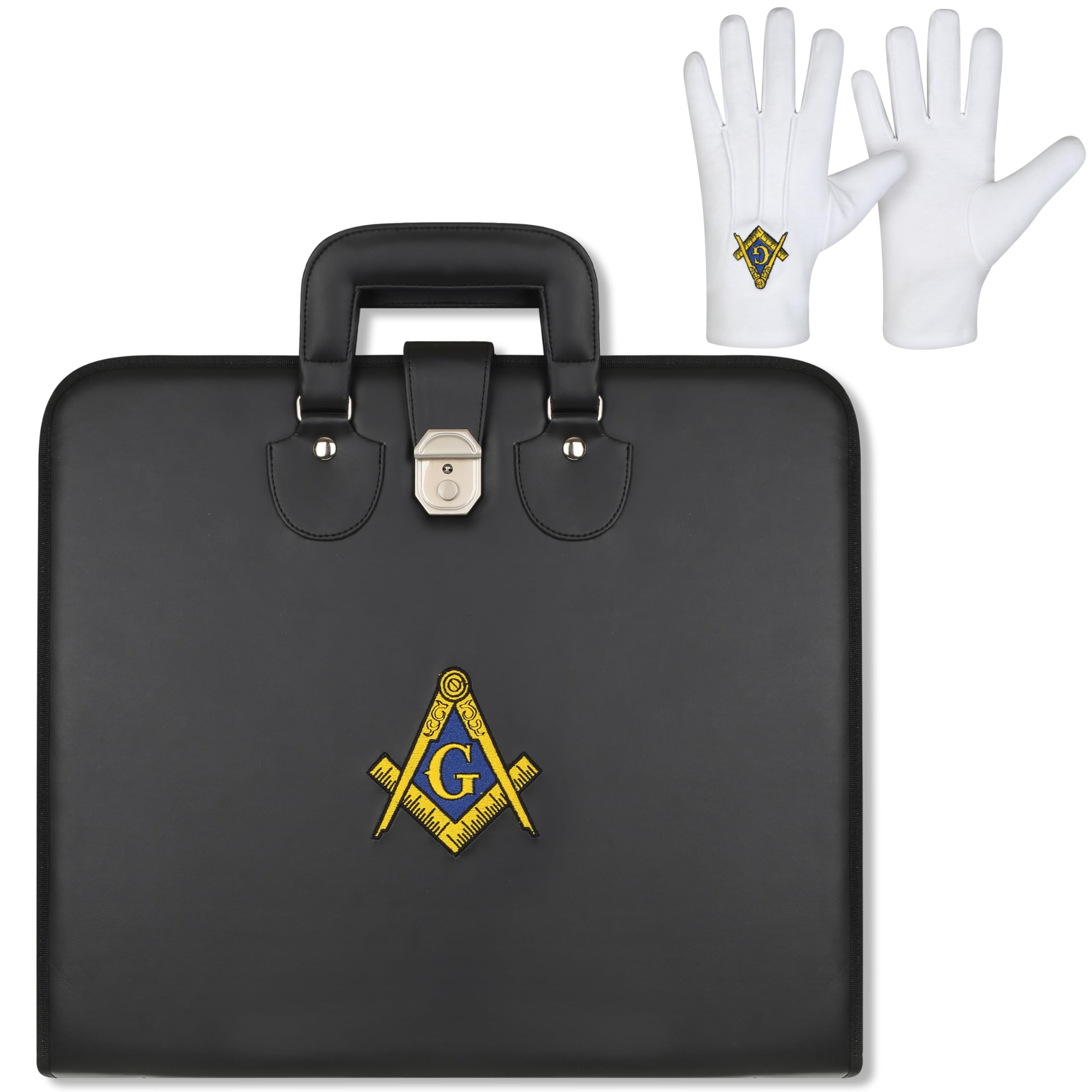 Masonic Embroidered Square And Compass Black Master Mason Soft Apron Case - Blue Lodge MM/WM Provincial Size 16 Inches x 18 Inches With Free