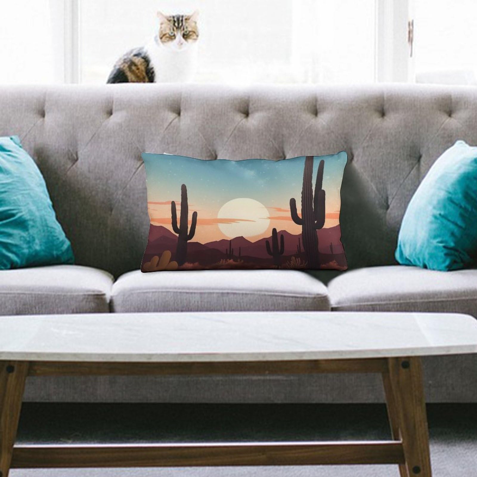 NTVOWPZO Decoration Throw Pillow Covers 8"x12" Pillowcases Covers Desert with Cactus Soft Pillowcases Modern Farmhouse Home Decor Sofa Cushions Covers for Couch Bed Living Room